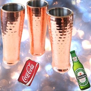 Set of 3 Rose Gold Hammered Tumblers